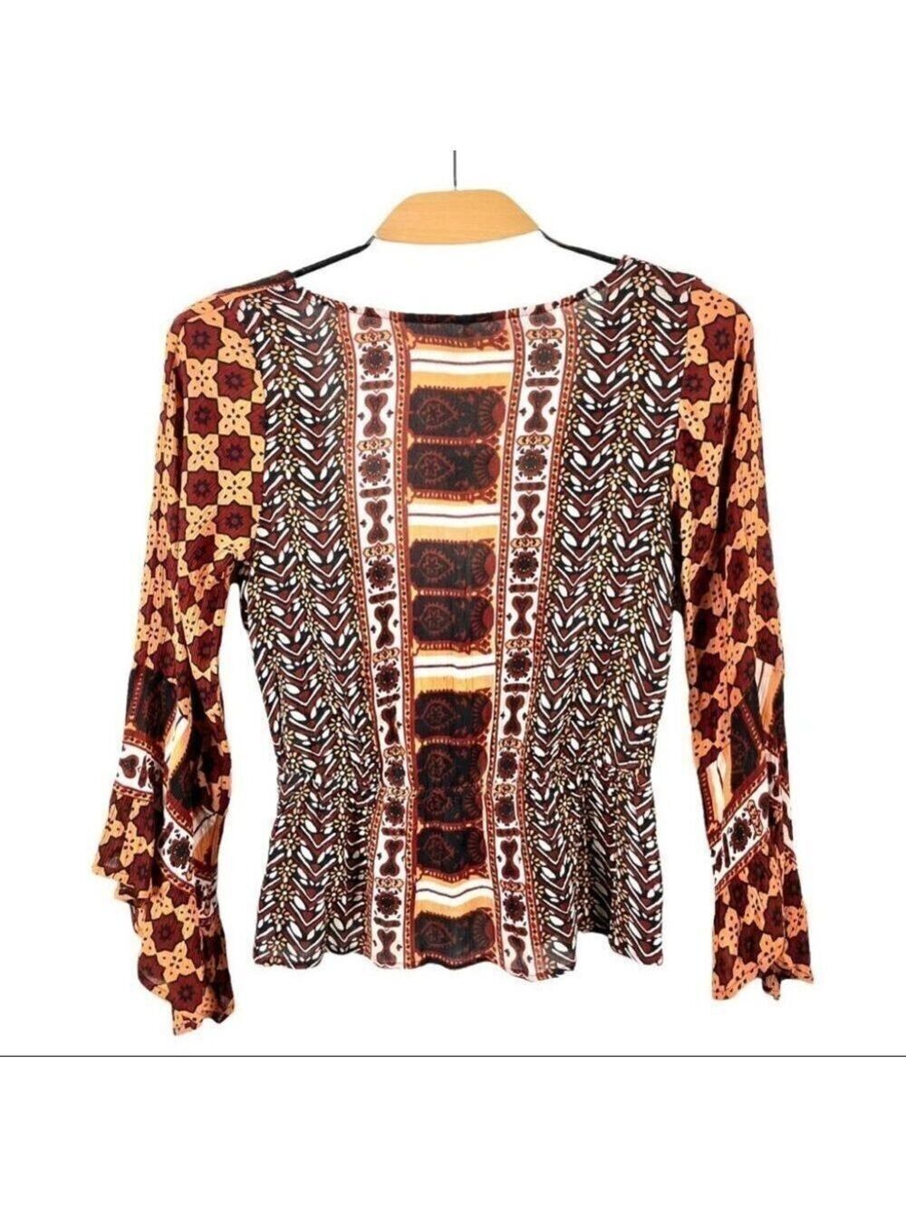 * NEW Free People Rosalie Coral Print Wrap Blouse Size XS - Picture 5 of 7